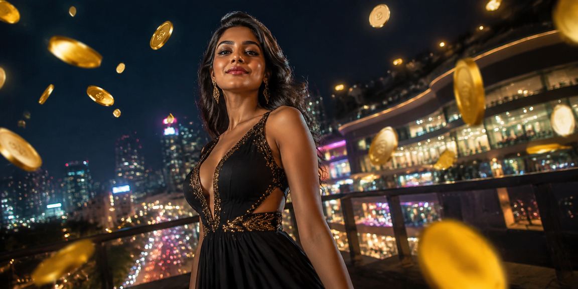 VIP bonus promotion at l3l4 sparkling neon effect over Bangalore MG Road in evening