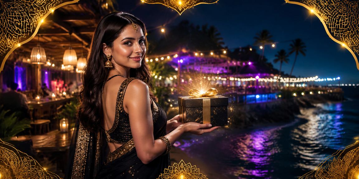 Mobile user placing bets on l3l4 site at Goa beach with smartphone